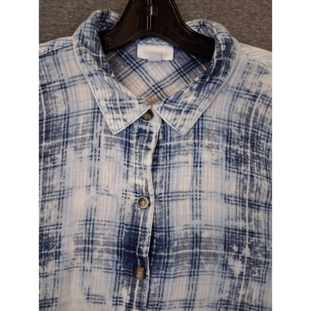 J Jill Women Shirt L Blue Acid Wash Gauze Coastal Cottage Capsule Minimalist